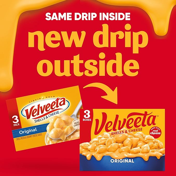 Velveeta Shells and Cheese Mac, 3 Boxes, for Easy Dinner or Dinner Sides, Original Flavor, Made with Real Cheese, 12 oz