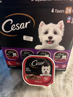Cesar Classic Loaf in Sauce Wet Dog Food, Beef Recipe, Filet Mignon Flavor, Grilled Chicken Flavor, and Porterhouse Steak Flavor, 3.5 oz. Easy Peel Trays, Variety Pack (24 Count, Pack of 1)