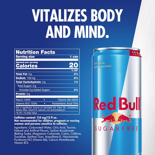 Red Bull Sugar Free Energy Drink with 114mg Caffeine plus Taurine & B Vitamins, 12 Fl Oz, Pack of 24 Cans