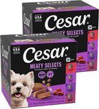 Cesar Classic Loaf in Sauce Wet Dog Food, Beef Recipe, Filet Mignon Flavor, Grilled Chicken Flavor, and Porterhouse Steak Flavor, 3.5 oz. Easy Peel Trays, Variety Pack (24 Count, Pack of 1)